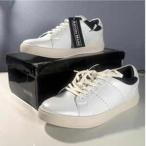 Aston‎ Marc Mens 8.5 White Low Top Sneakers Black Heel Tab Lace Up Casual Shoes